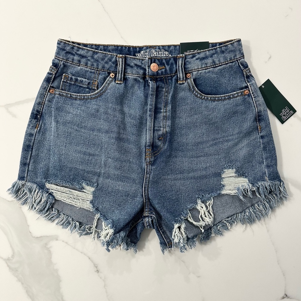 NEW Distressed High Waist Denim Jean Shorts Size 27 / 4